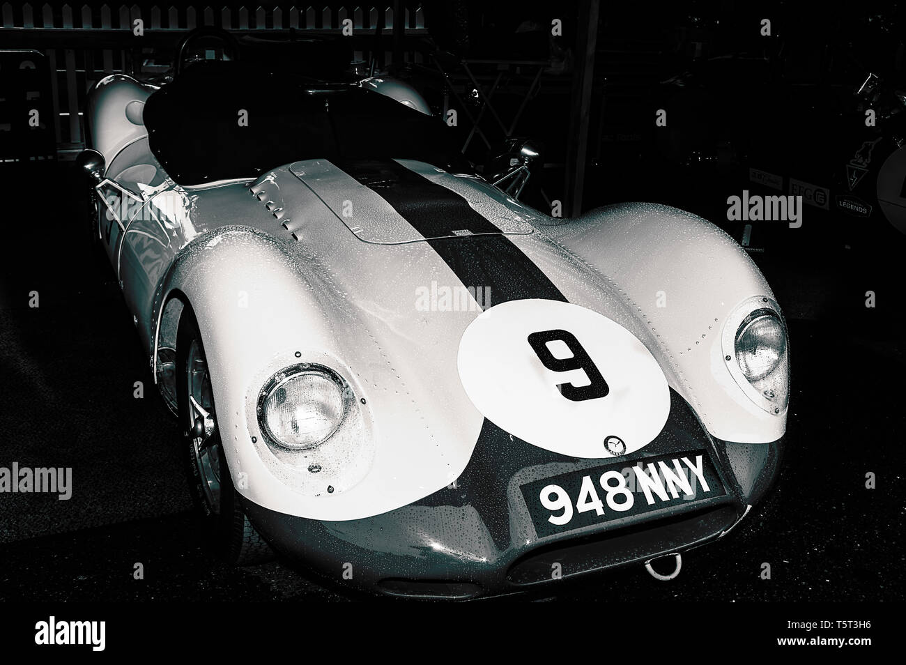 A 1958 Lister Jaguar Knobbly track car on display at Goodwood Revival 2017 Stock Photo