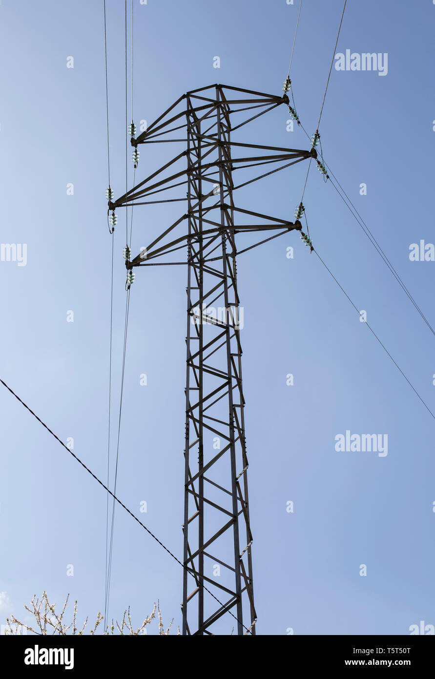 High voltage tower and sky on background Stock Photo