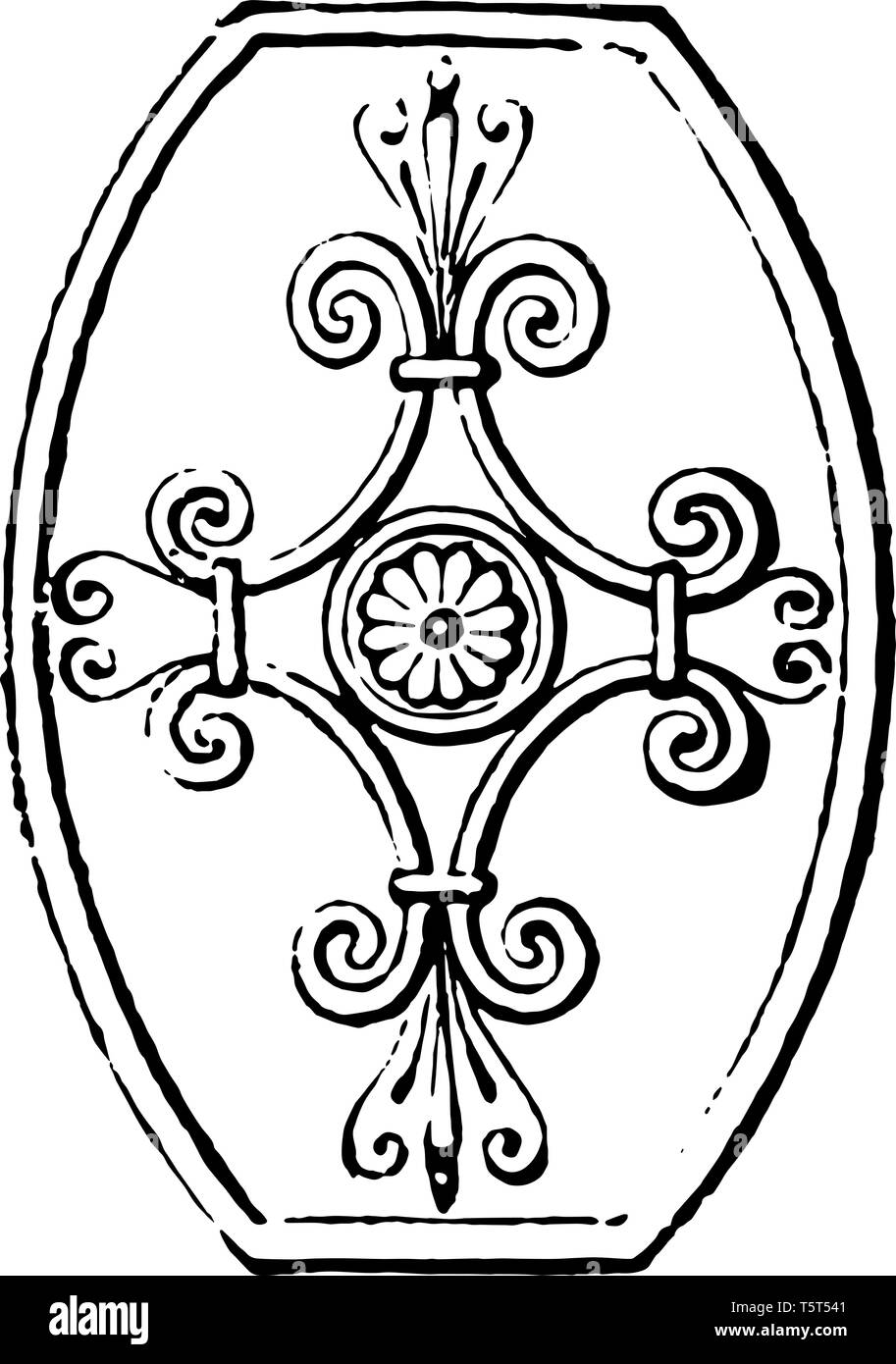 Scutum was a semi cylindrical shield used by ancient Roman legionaries, vintage line drawing or engraving illustration. Stock Vector