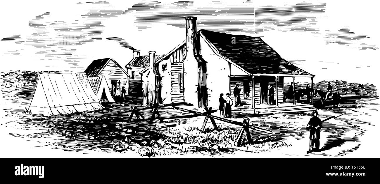 General Banks's headquarters, St.Louis, Missouri, USA vintage line drawing. Stock Vector