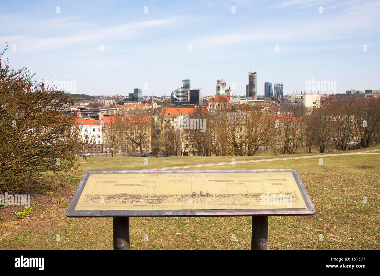 View of new city centre at Snipiskes district from Tauras hill in Vilnius. Lithuania Stock Photo