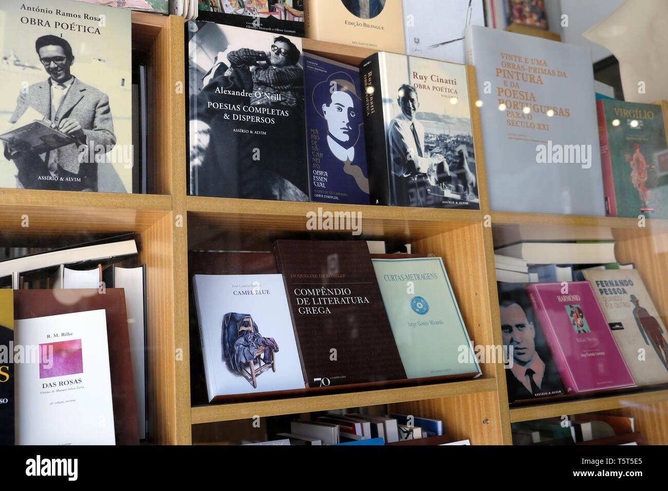 Books in a bookstore window in a Porto bookshop Portugal Europe EU  KATHY DEWITT Stock Photo