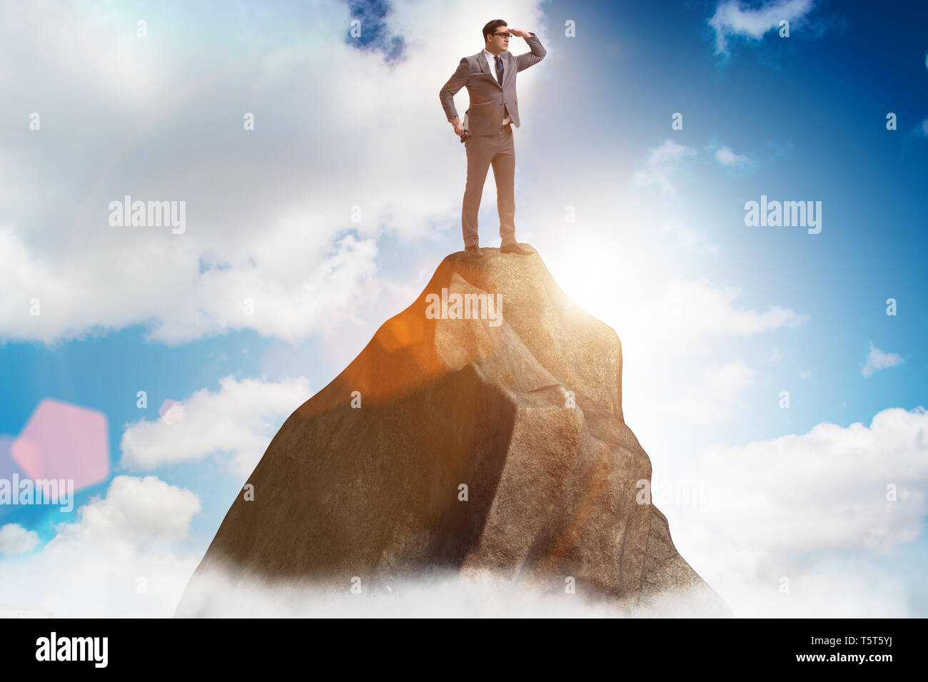 Businessman at the top of mountain Stock Photo - Alamy