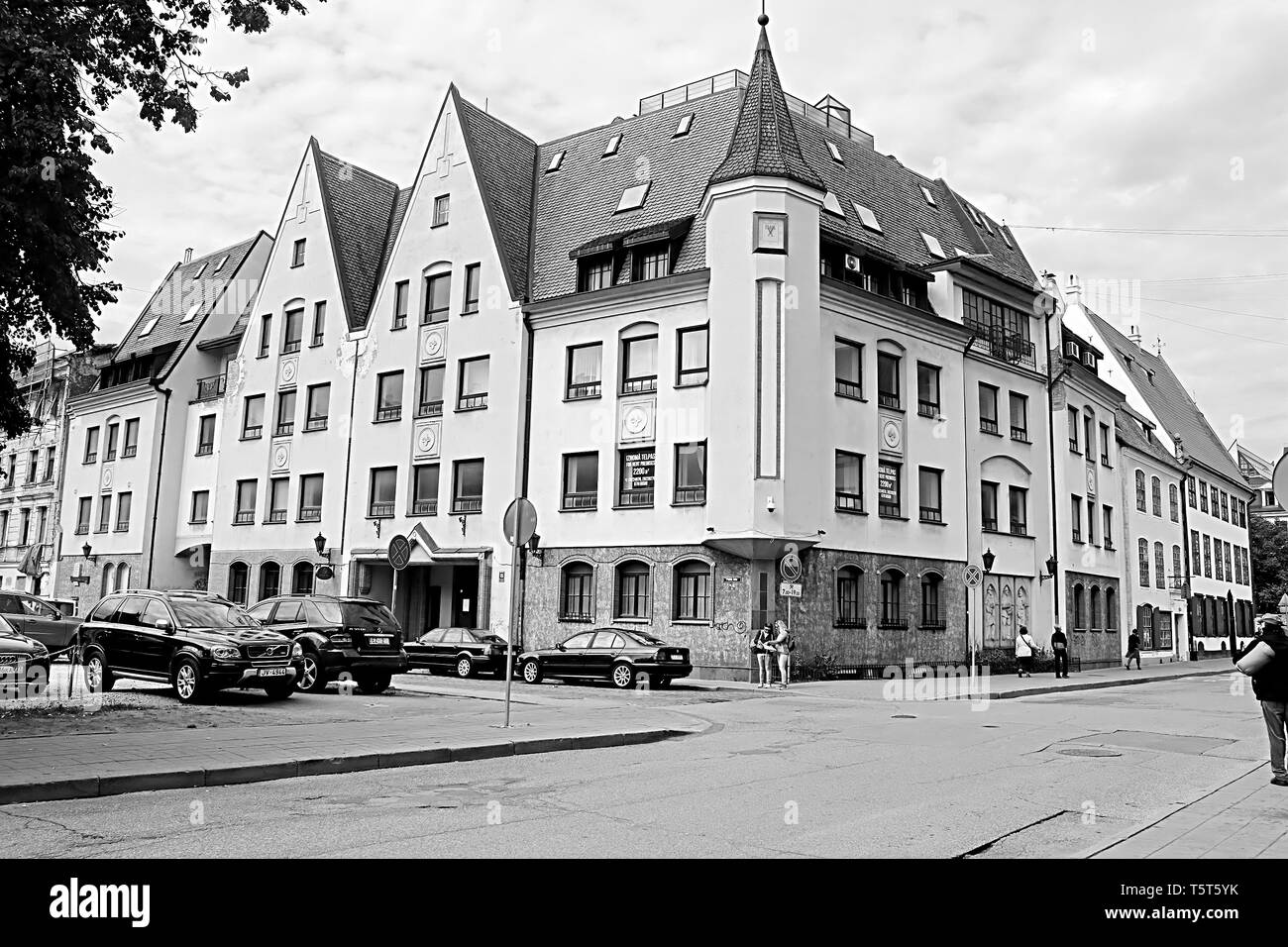 RIGA, LATVIA - AUGUST 28, 2018: View of building on the coner of Peldu Street and Kungu Street Stock Photo