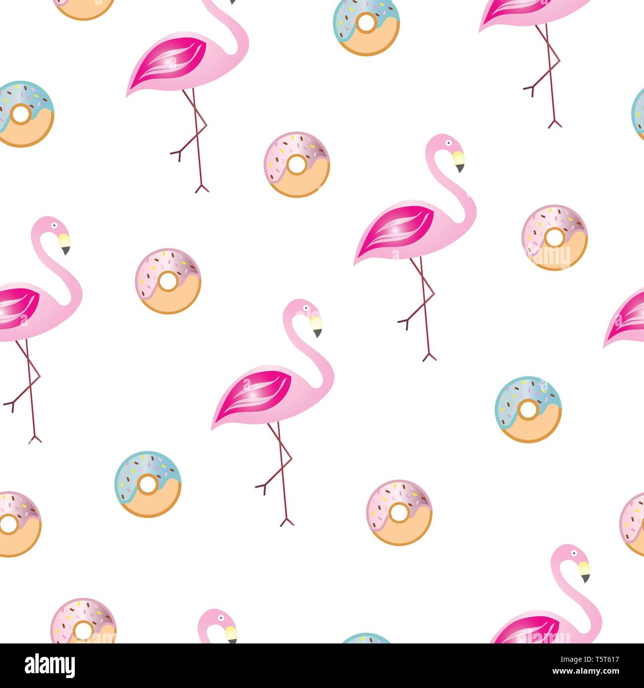seamless pattern with flamingos and donuts vector Stock Vector Image ...