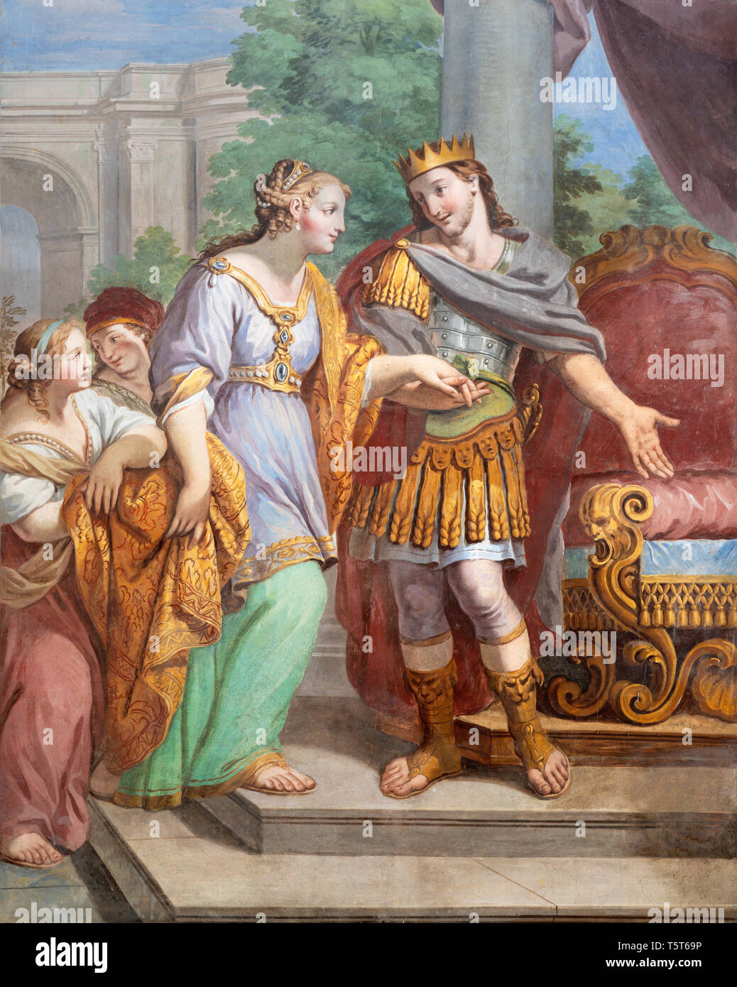 ACIREALE, ITALY - APRIL 11, 2018: The fresco of Esther and king Xerxes in church Chiesa di San Camillo by Pietro Paolo Vasta (1745 - 1750). Stock Photo