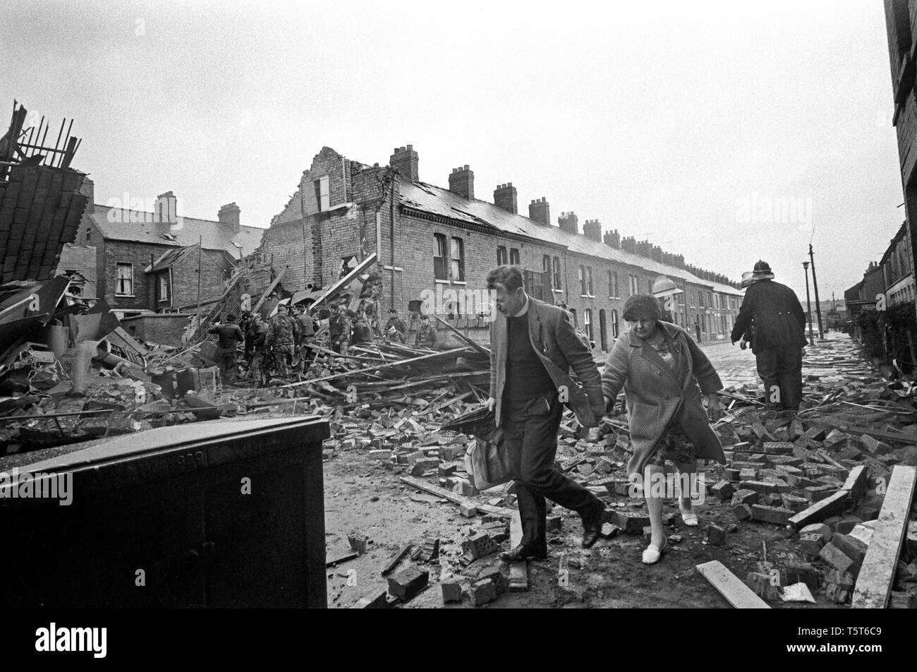 IRA bomb damage in the Shankill area of Belfast, Northern Ireland in
