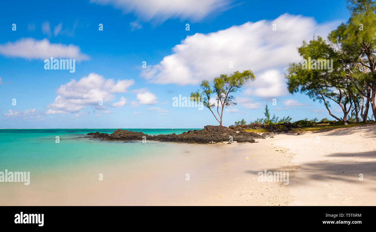 The sand beach of Île aux Cerfs, a small island close off the east coast of Mauritius. Stock Photo