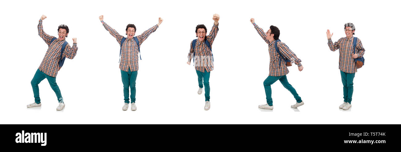 Student with backpack isolated on white Stock Photo - Alamy