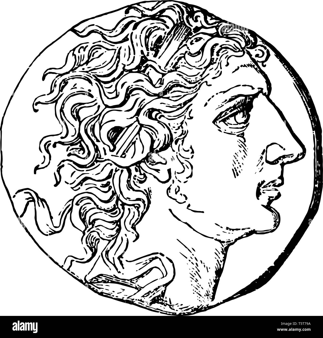 An image showing the face of an emperor on a coin, vintage line drawing or engraving illustration. Stock Vector