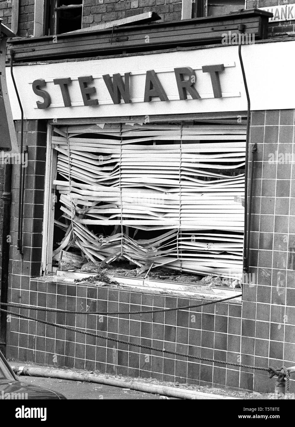 Affects of IRA bomb blast in the Loyalist Shankill area of Belfast early 70s, Northern Ireland during The Troubles Stock Photo