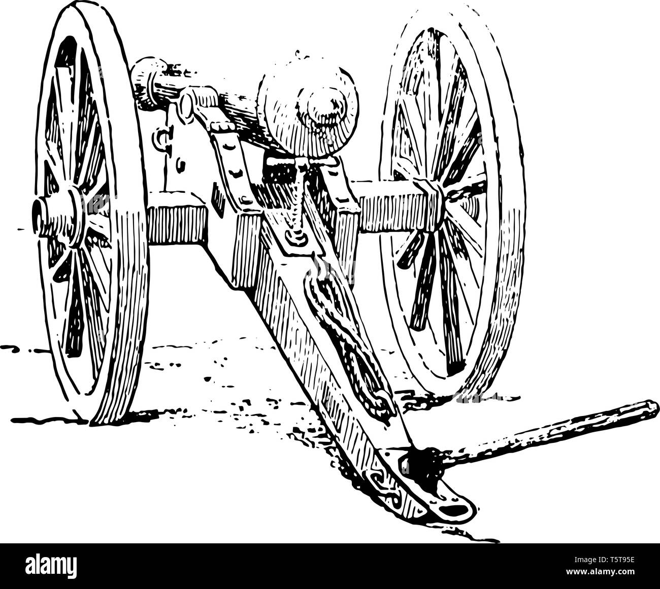 Civil War Canon used at the time of the Civil War, vintage line drawing