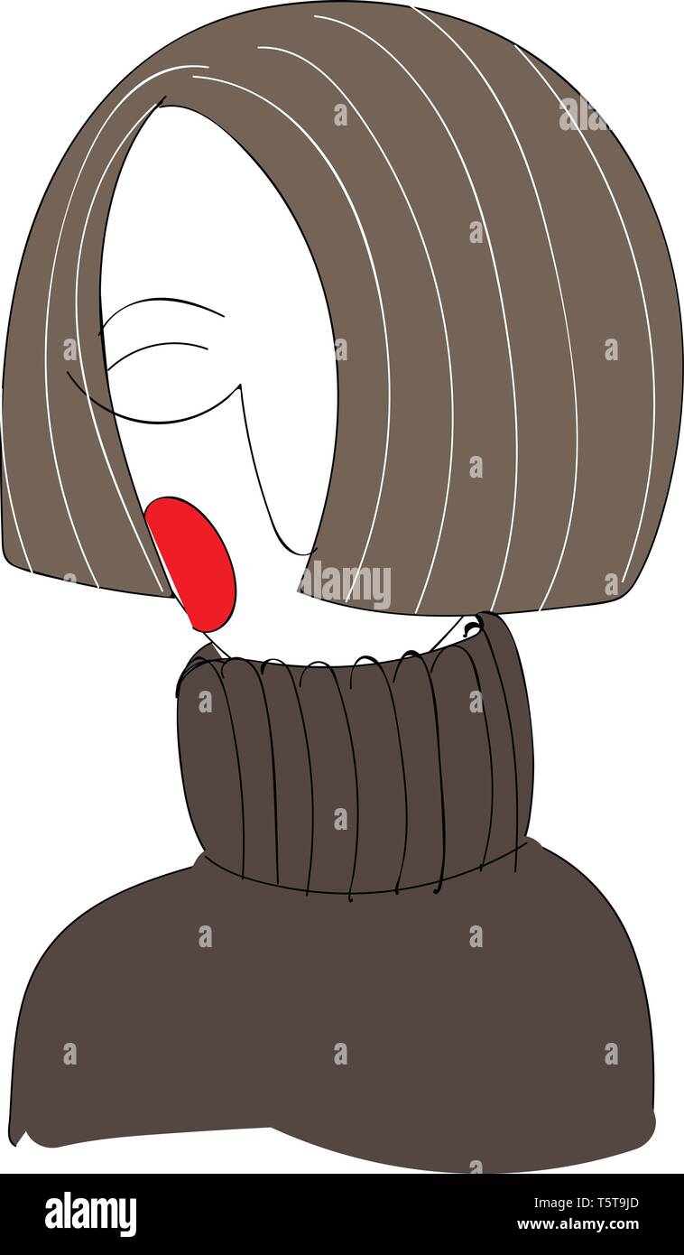 Simple girl in brown turtleneck shirt vector illustration on white background. Stock Vector