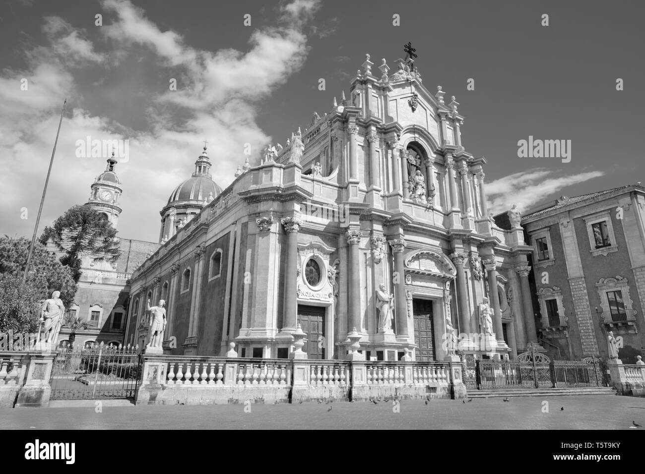 Catania - The Basilica di Sant'agata and the harbor in the background. Stock Photo