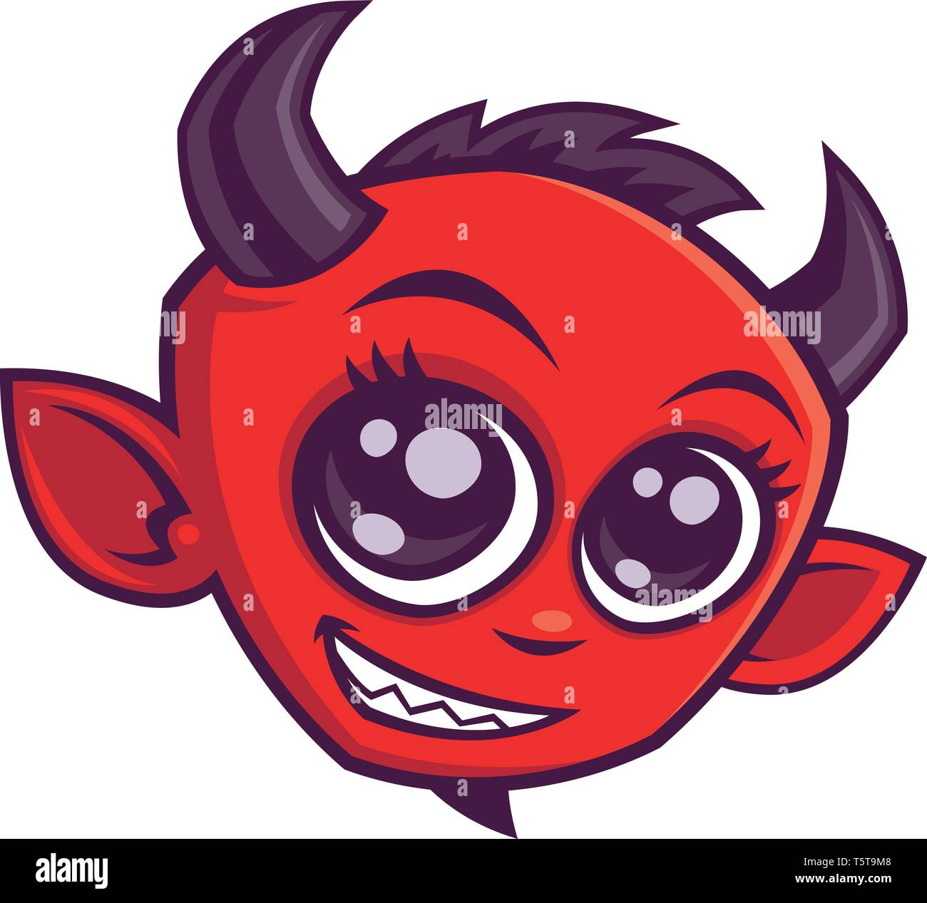 Vector cartoon illustration of a devilishly cute little devil with big eyes. Stock Vector