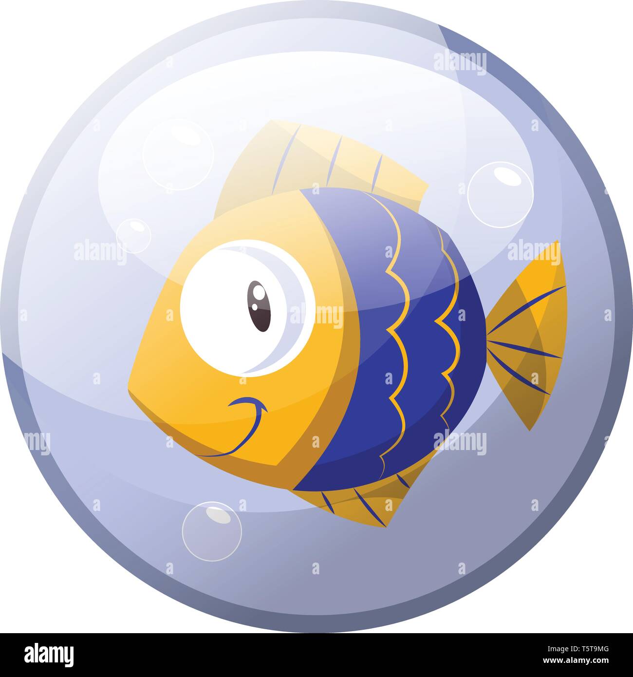 Cartoon character of a blue and yellow fish smiling in the water vector  illustration in light purple circle on white background Stock Vector Image  & Art - Alamy