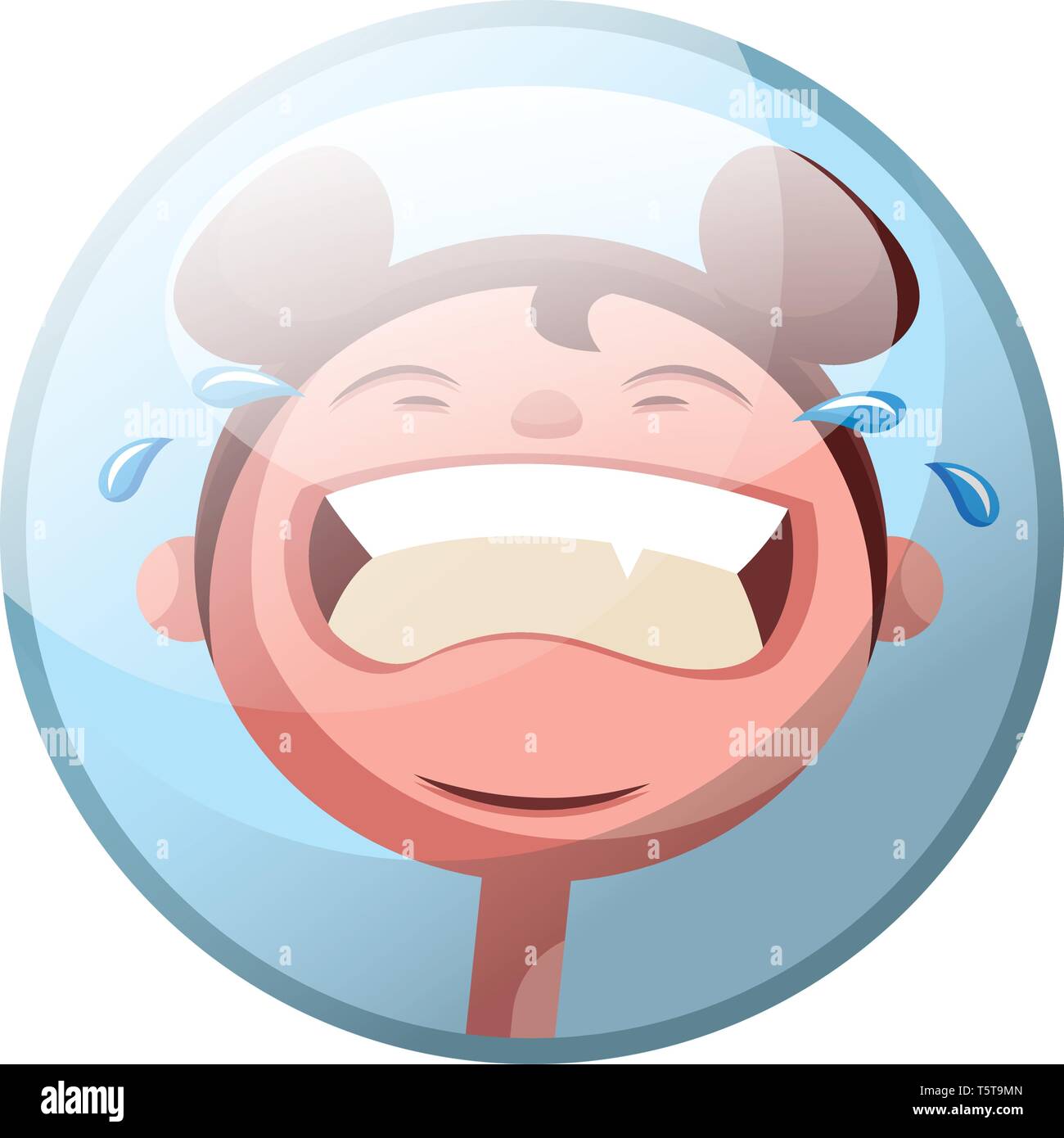 Cartoon character of a girl crying vector illustration in light blue circle on white background. Stock Vector