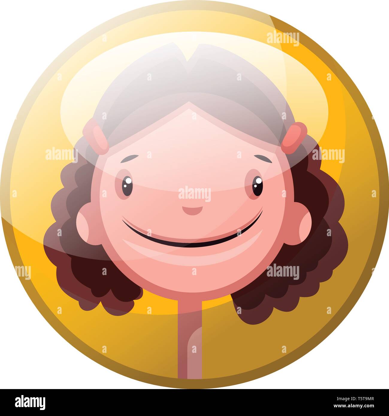 Cartoon character of a smiling girl with brown curly hair vector  illustration in yellow circle on white background Stock Vector Image & Art  - Alamy