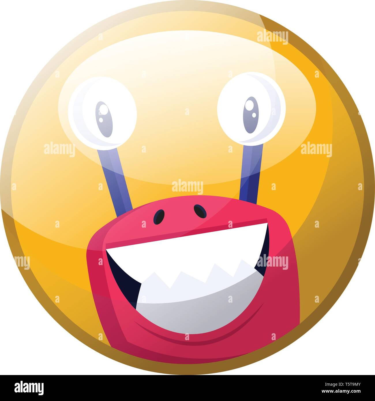 Cartoon character of a pink monster with big teeth smiling vector  illustration in yellow circle on white background Stock Vector Image & Art  - Alamy