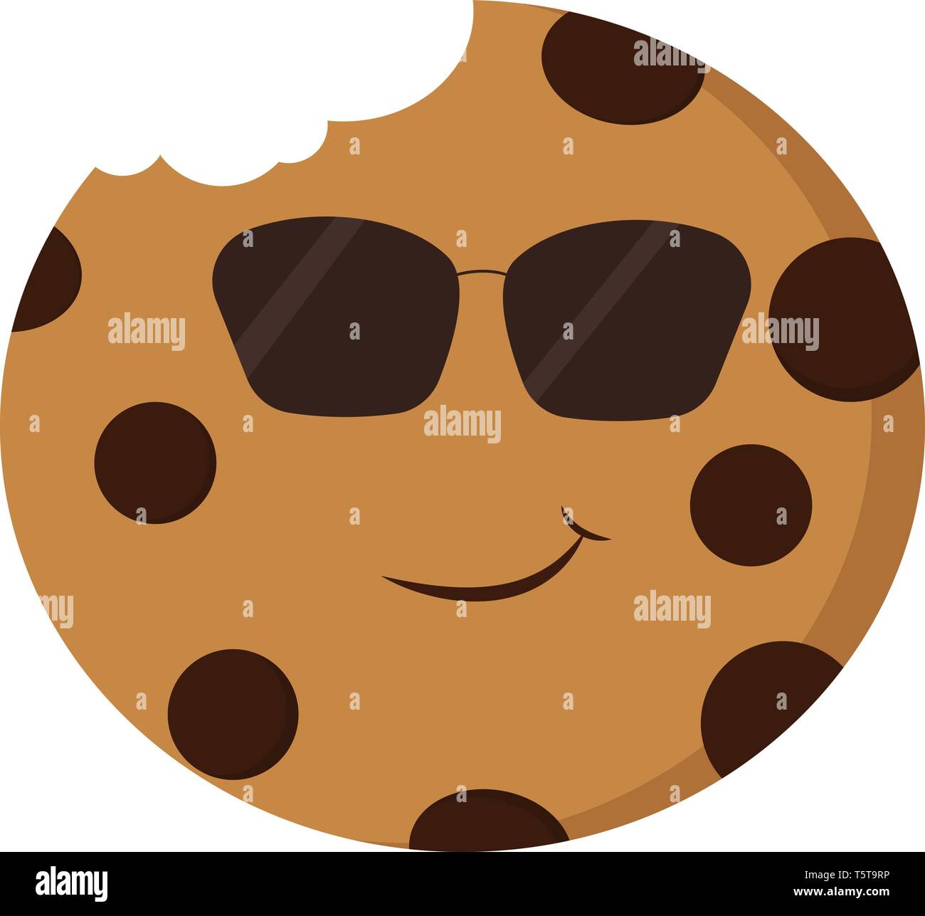 Cool choclate chip cookie with sunglasses vector illustration on white ...
