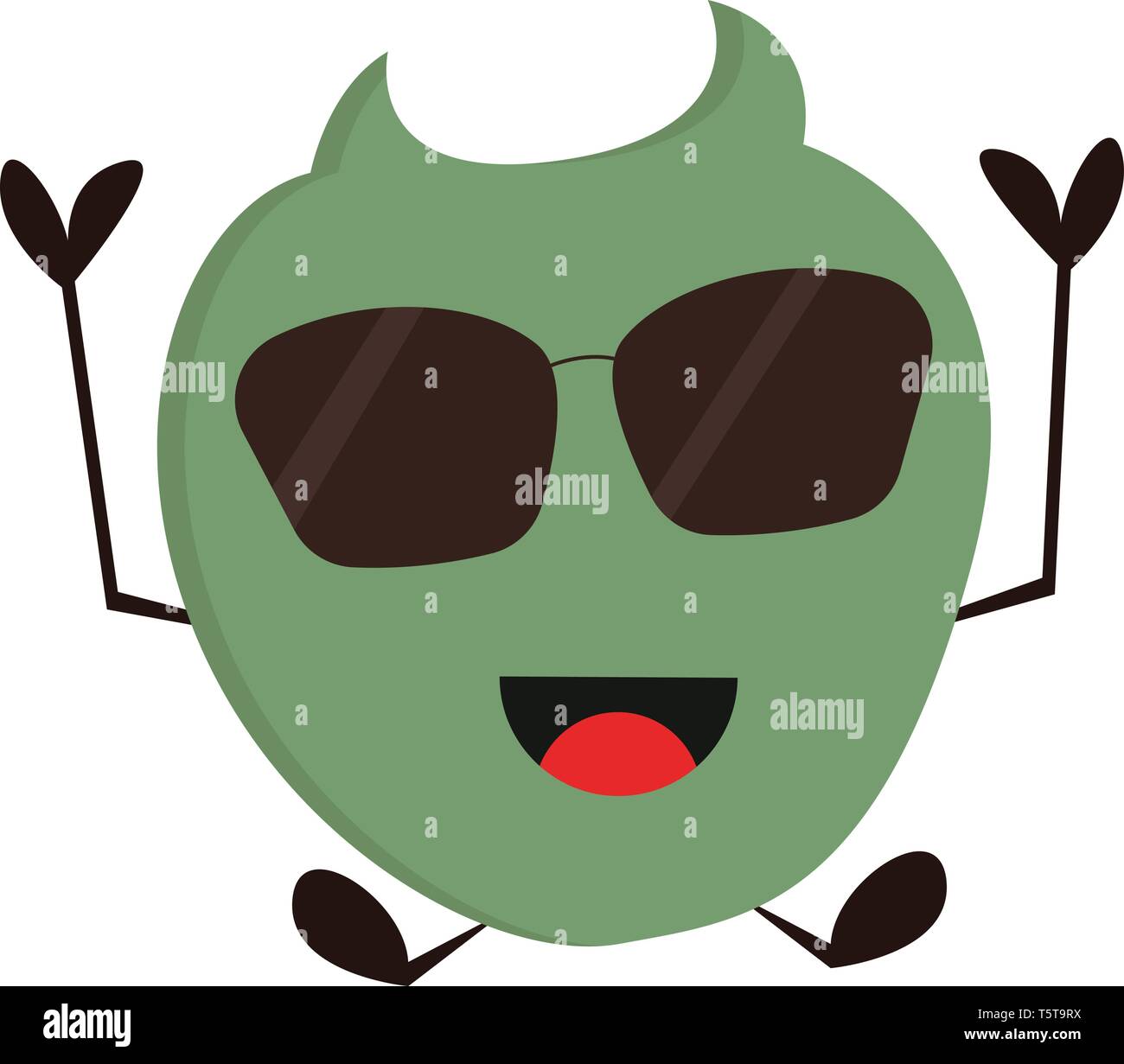 Smiling green monster with sunglasses vector illustration on white background. Stock Vector