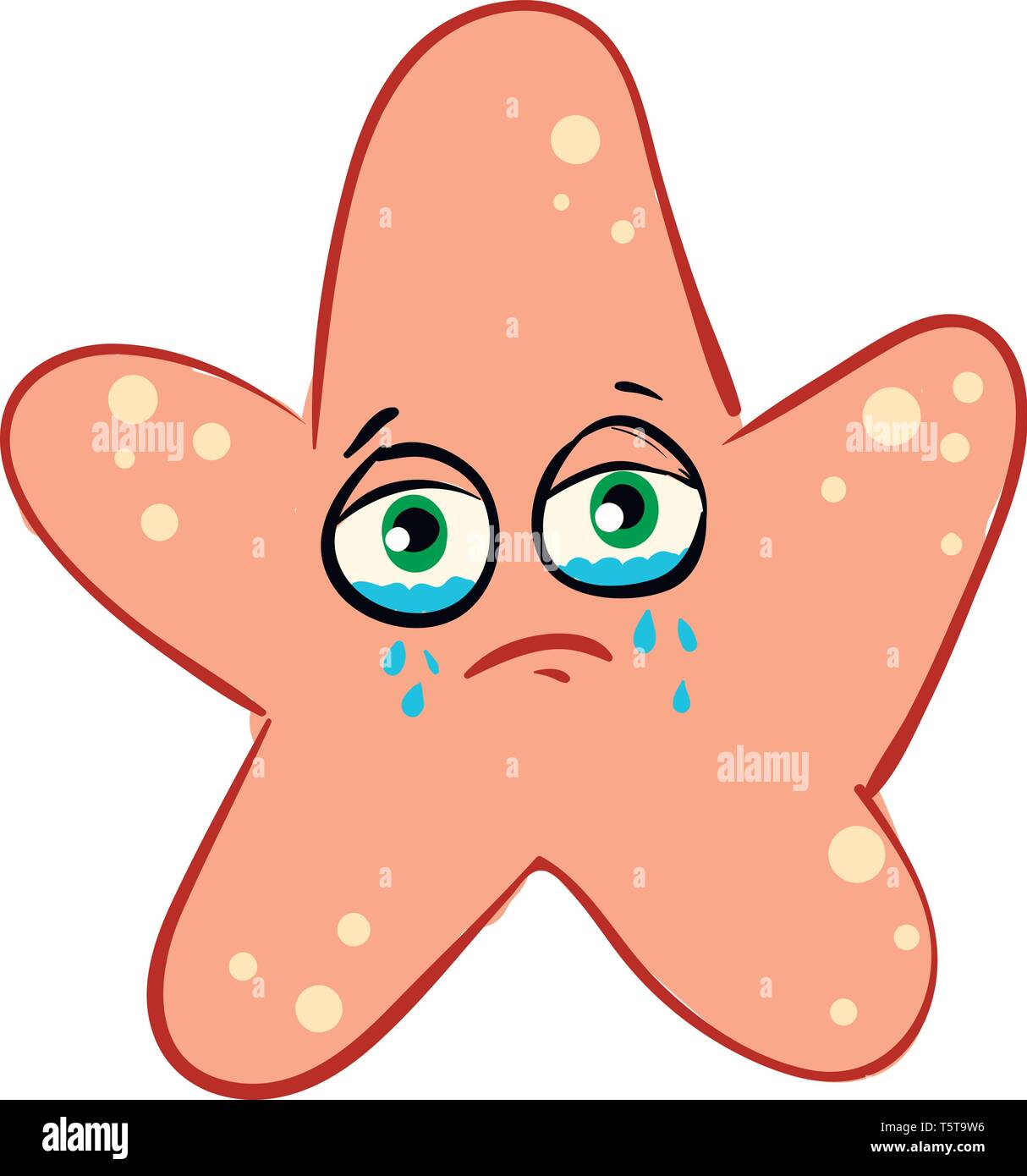 Sad crying sea star vector illustration on white background. Stock Vector