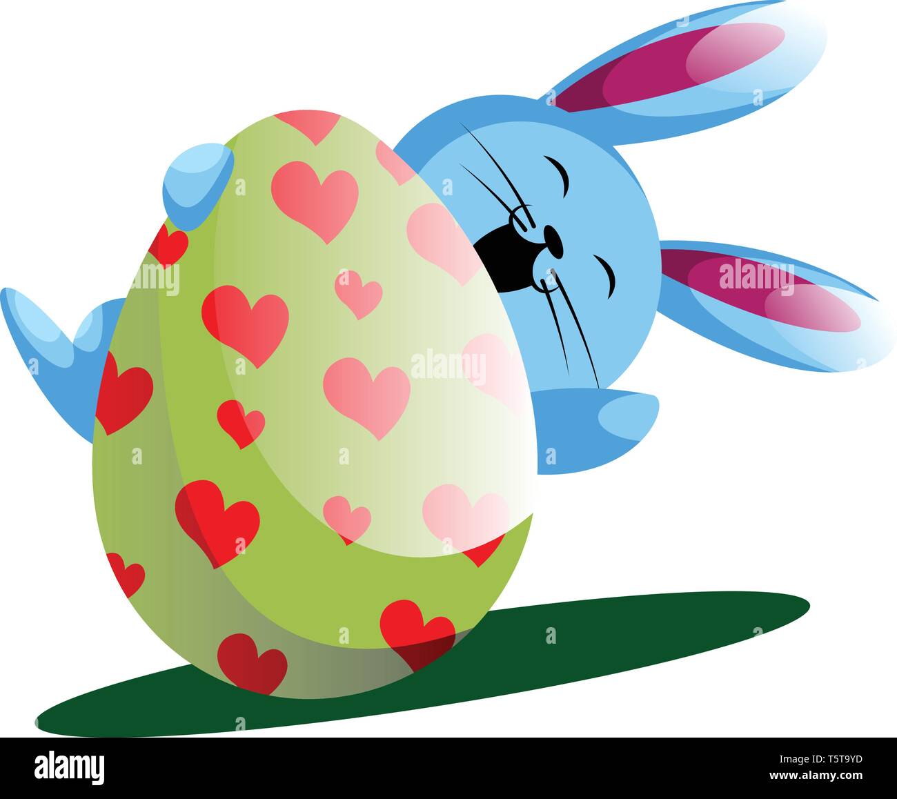 Blue bunny holding easter egg with painted hearts illustration web vector on a white background Stock Vector