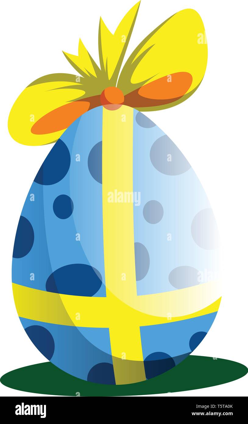 Blue Easter egg decorated with a bow illustration web vector on a white background Stock Vector