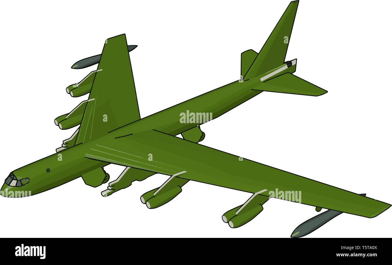 Green military airplane with missiles vector illustration on white background Stock Vector