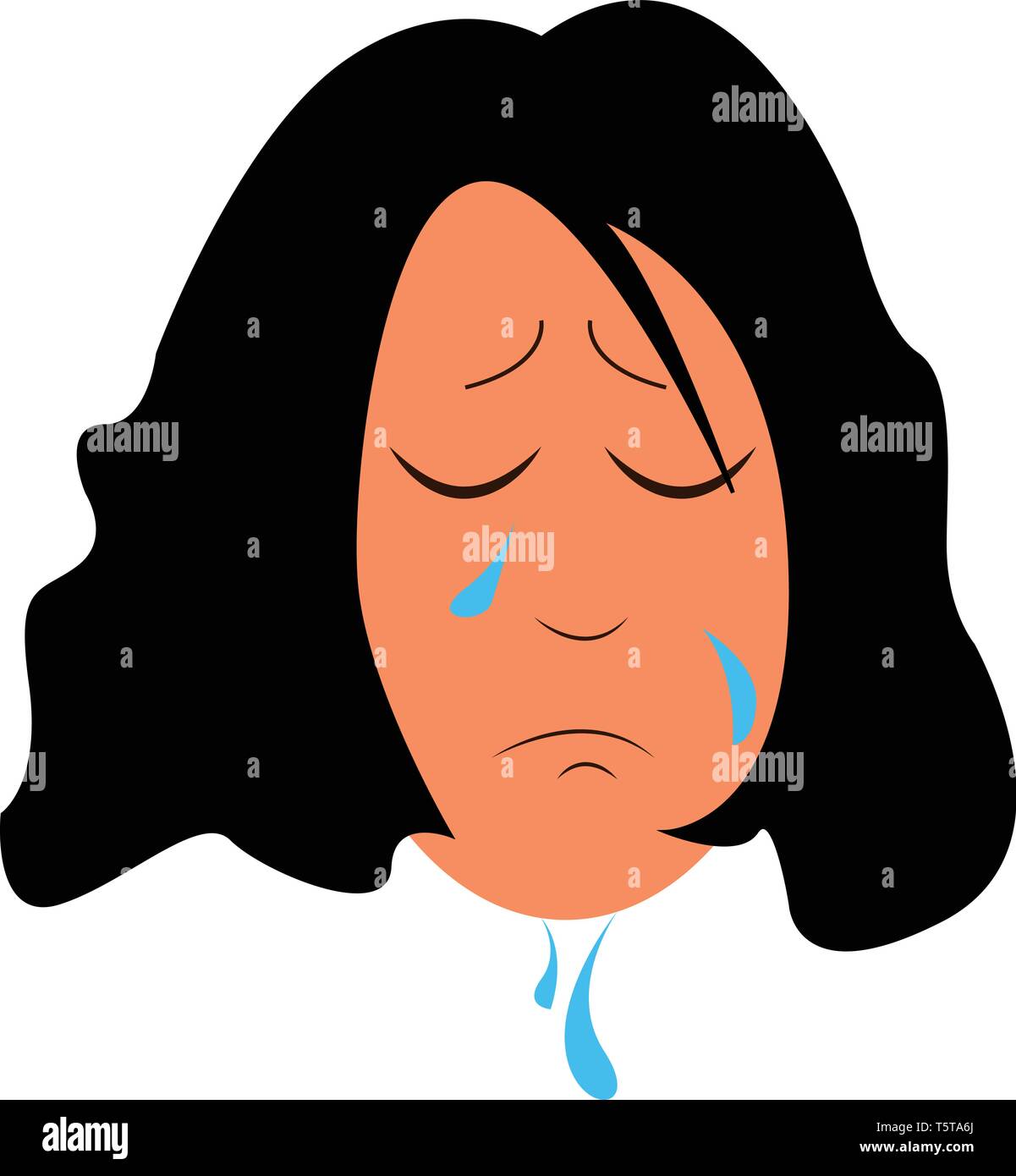 A drawing of a girl who is sad and has tears falling down her face implying that she is crying vector color drawing or illustration Stock Vector