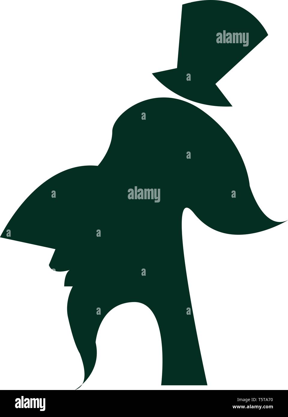 A silhouette of a man wearing a magician hat with a coat in his one hand vector color drawing or illustration Stock Vector