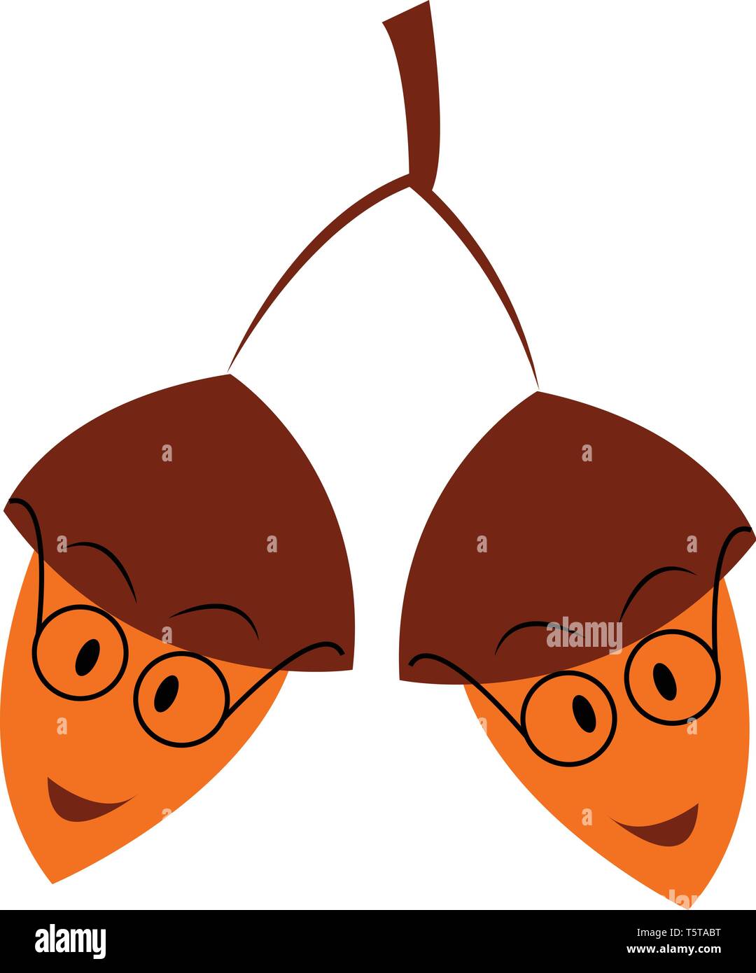 Two hanging acorns vector or color illustration Stock Vector