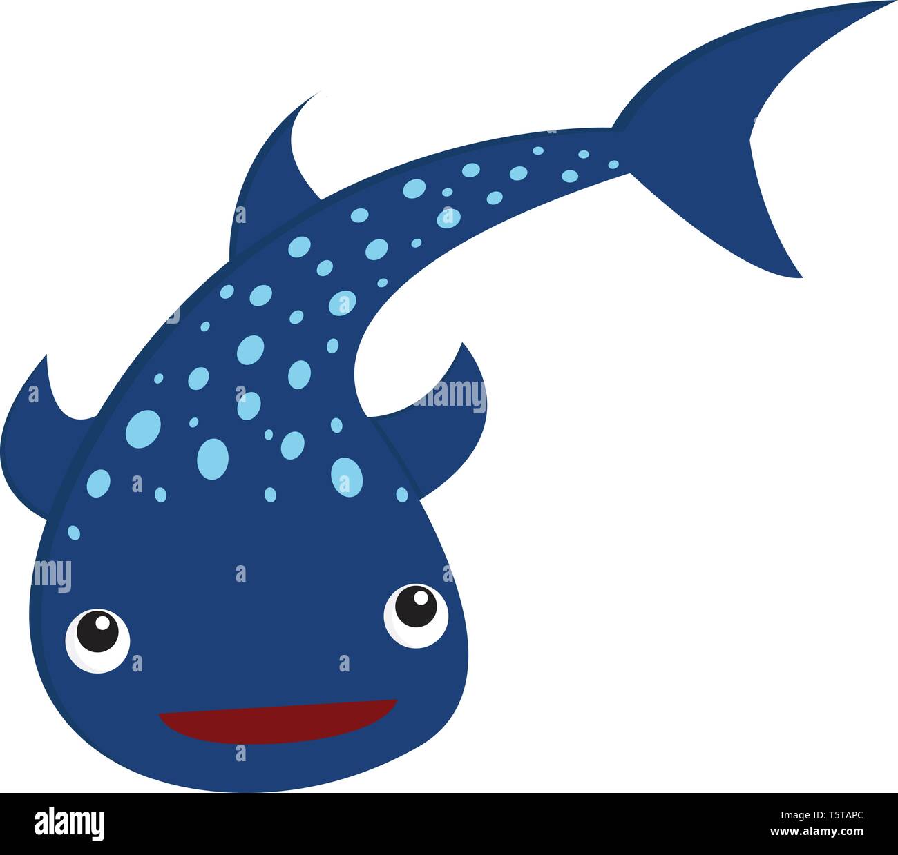 Blue smiling zebra shark with distinct spherical dots on its cylindrical body has a slightly flattened head and a short blunt snout with small eyes pl Stock Vector