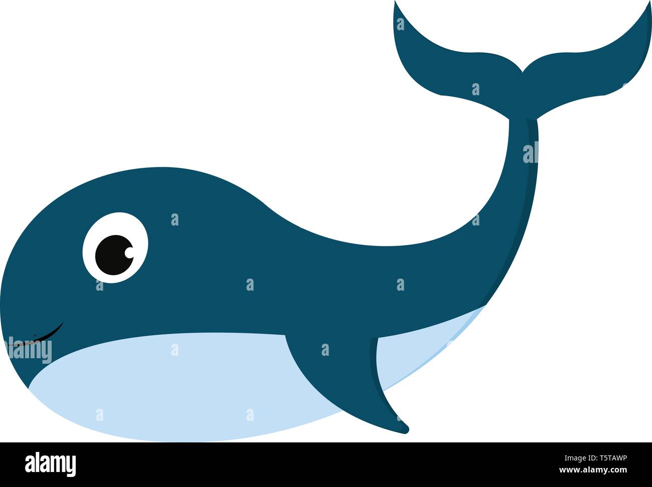 Clipart of a smiling blue-colored whale while swimming has a streamlined torpedo-shaped body with fins curved backward and a big round eye vector colo Stock Vector