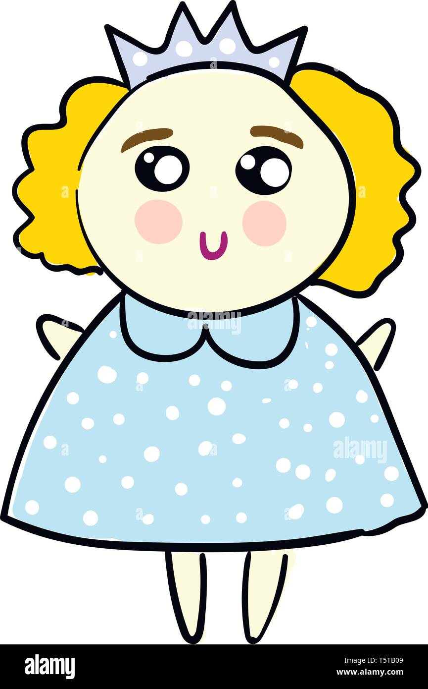 Cute illustration of a princess in a baby blue dress vector ...