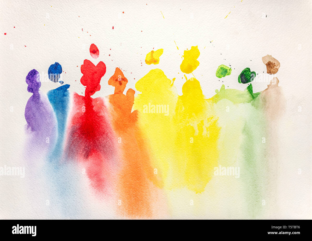 colorful watercolor rainbow background. watercolor wash and stains on white background Stock Photo