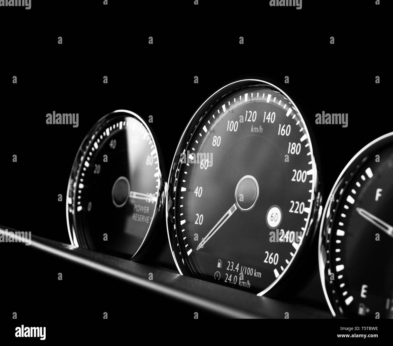Close up shot of a speedometer in a car. Car dashboard. Dashboard