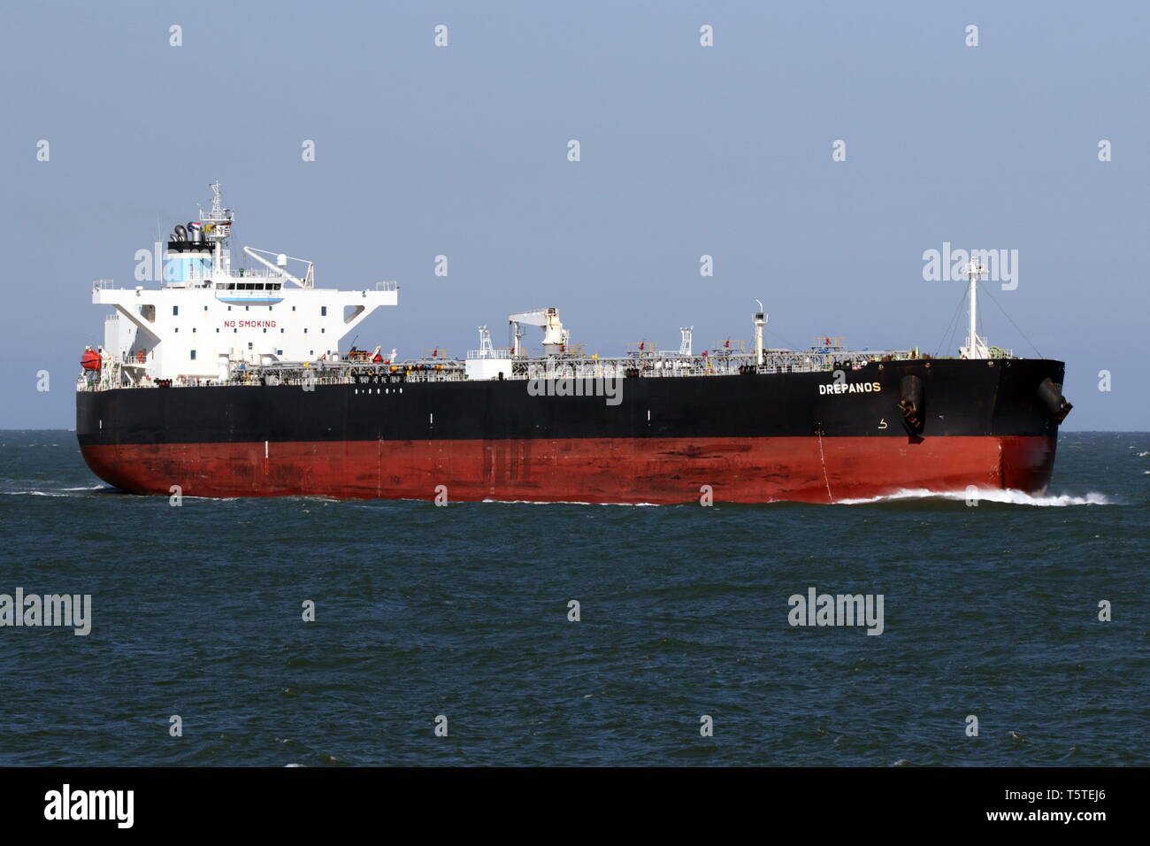 The crude oil tanker Drepanos reaches the port of Rotterdam on April 10, 2019. Stock Photo