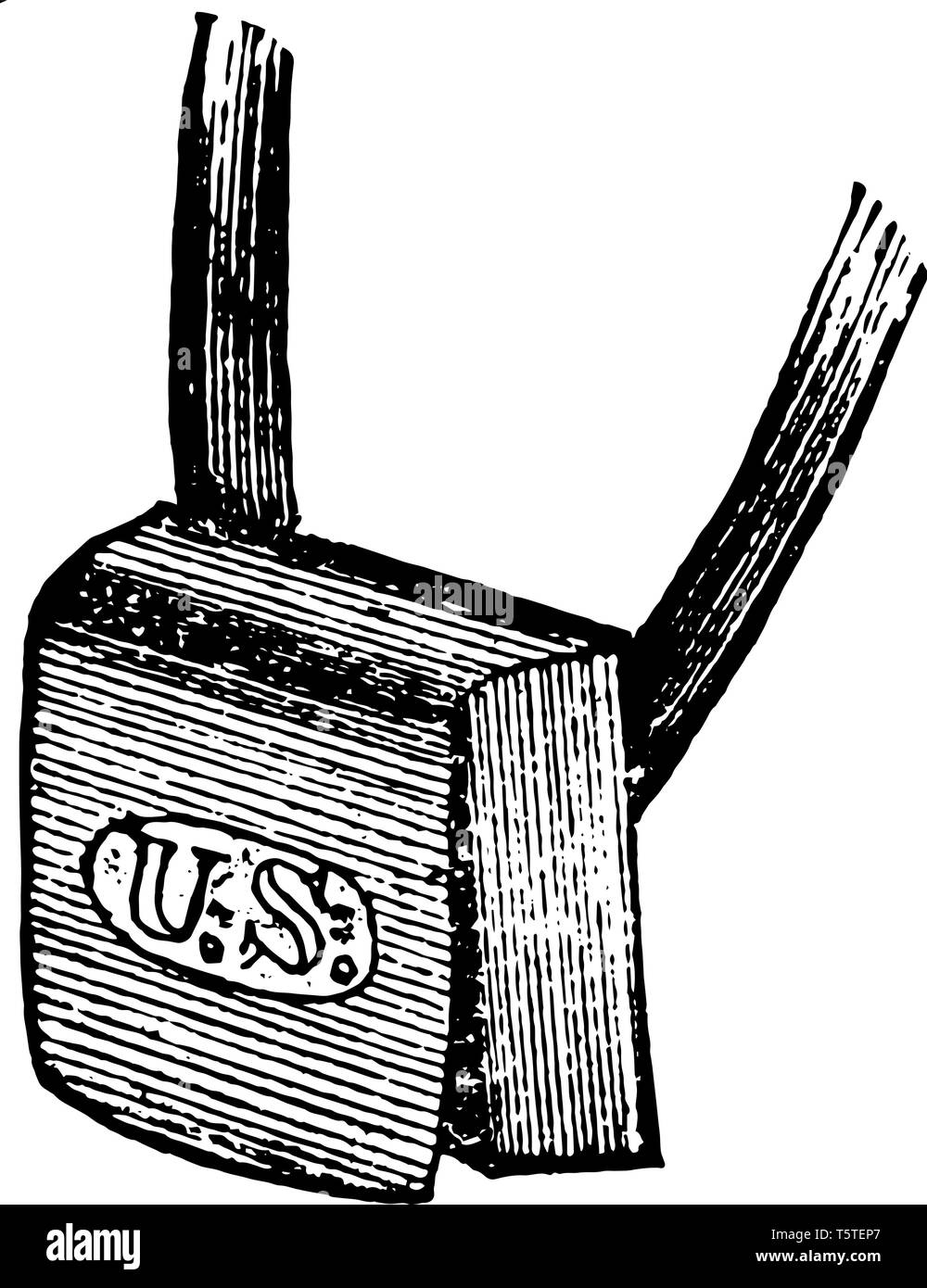 Cartridge box is a case for cartridges, vintage line drawing or