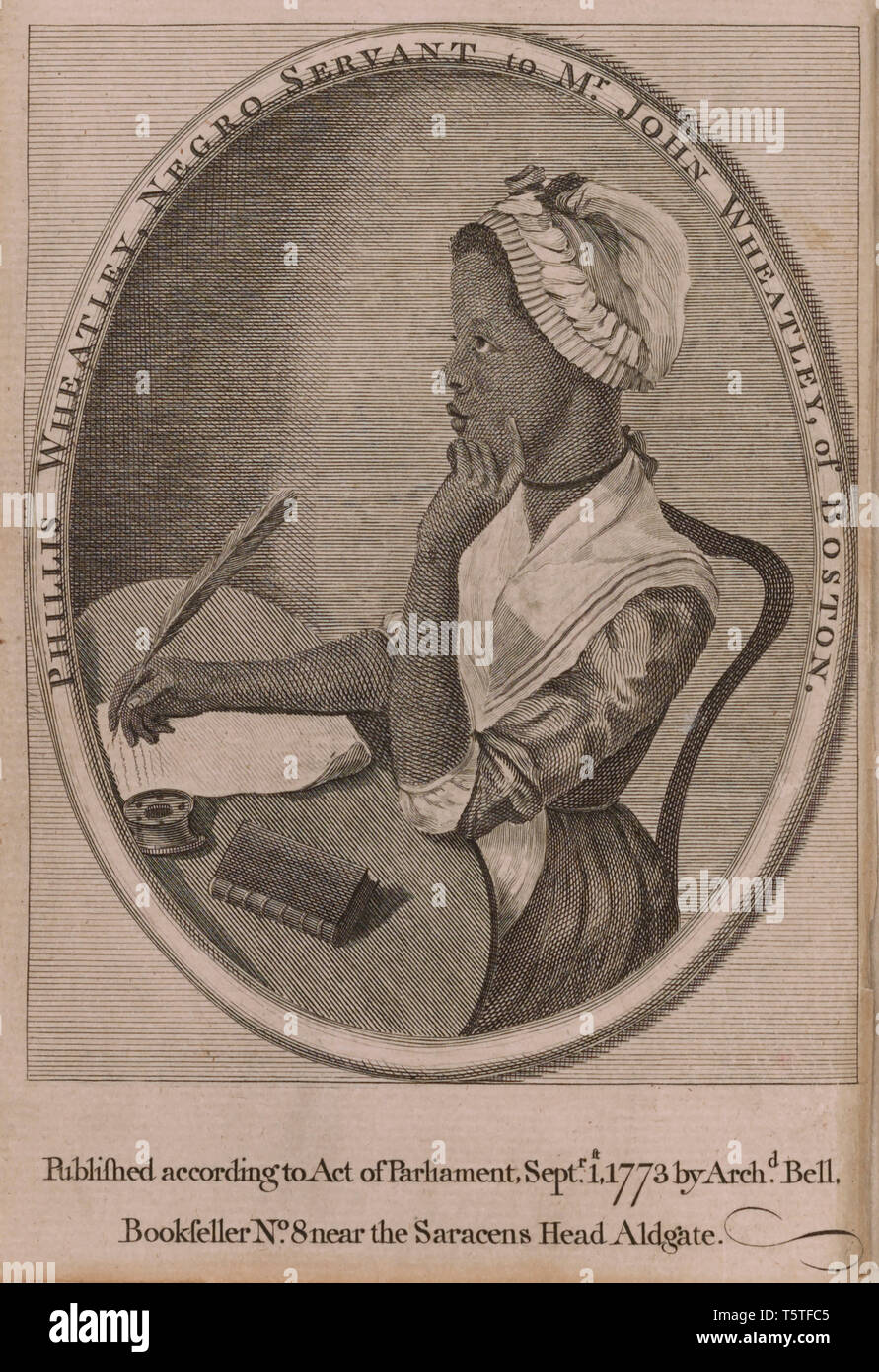 Phillis Wheatley, first Published African American Female Poet, Illustration, 1773 Stock Photo
