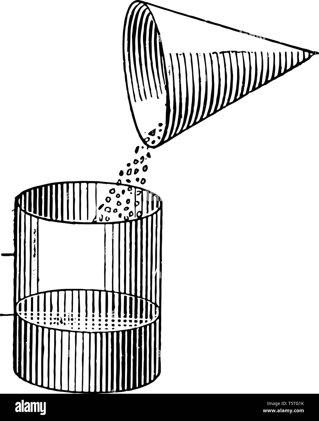 Picture showing the Comparative Volumes of a Cone and a Cylinder. Picture shows the volume or the level of something when we kept it into different sh Stock Vector