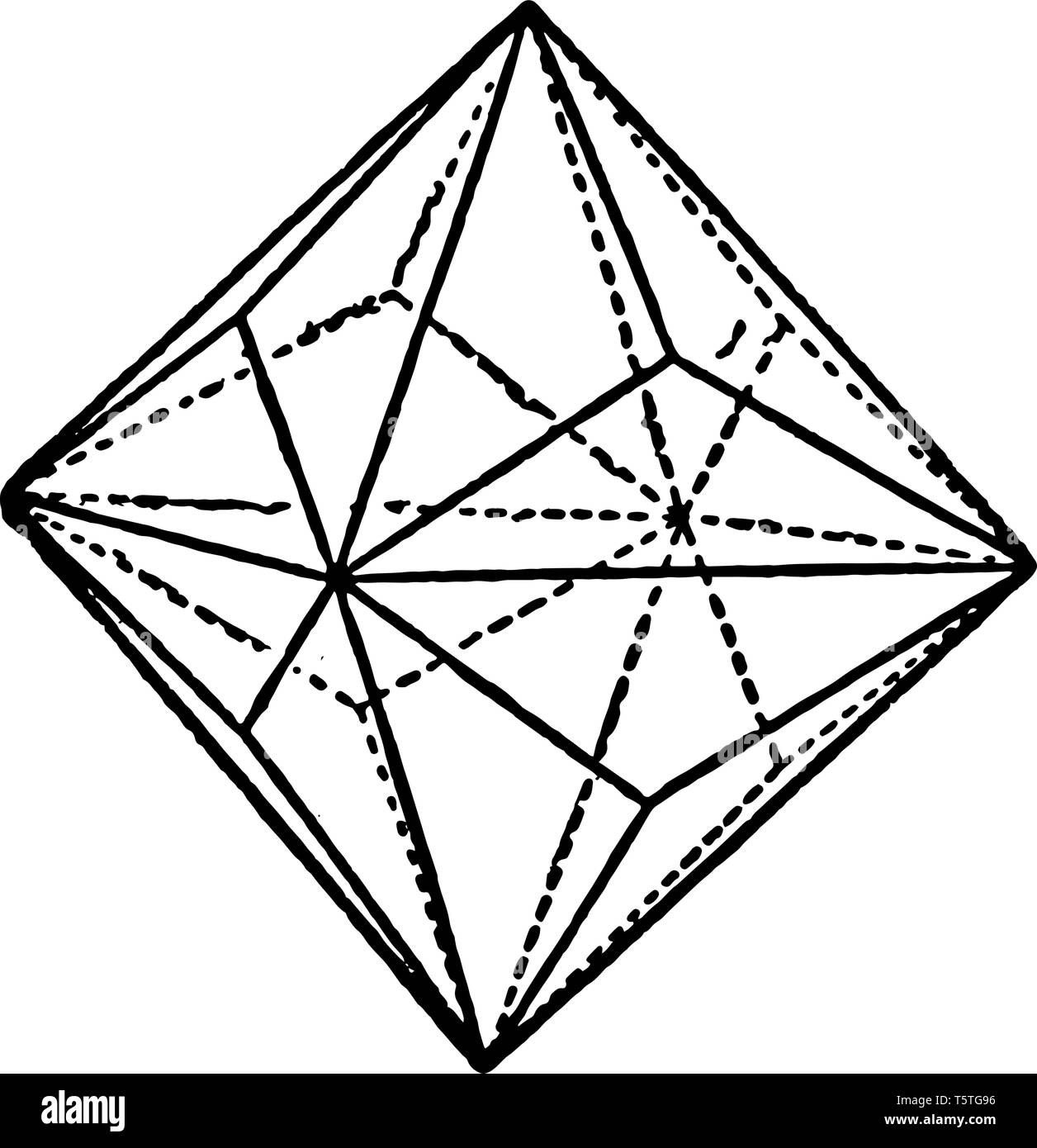 A diagram of Triakis -octahedron. It is limited by twenty-four isosceles triangles, and can be considered as an octahedron with a low triangular pyram Stock Vector