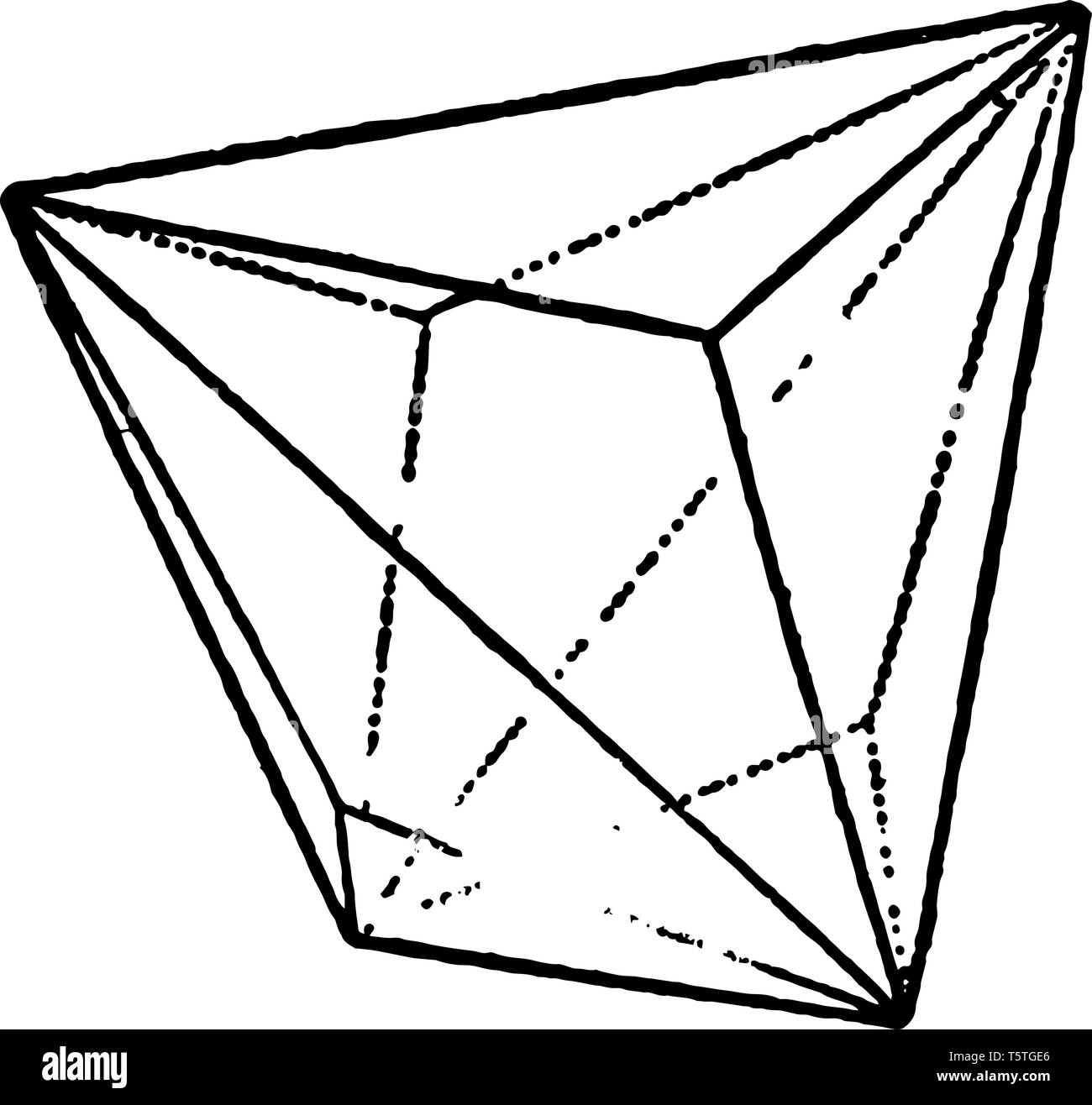 A diagram of Triakis - tetrahedron. It is delimited by twelve isosceles triangles arranged of three on the faces of the tetrahedron, vintage line draw Stock Vector