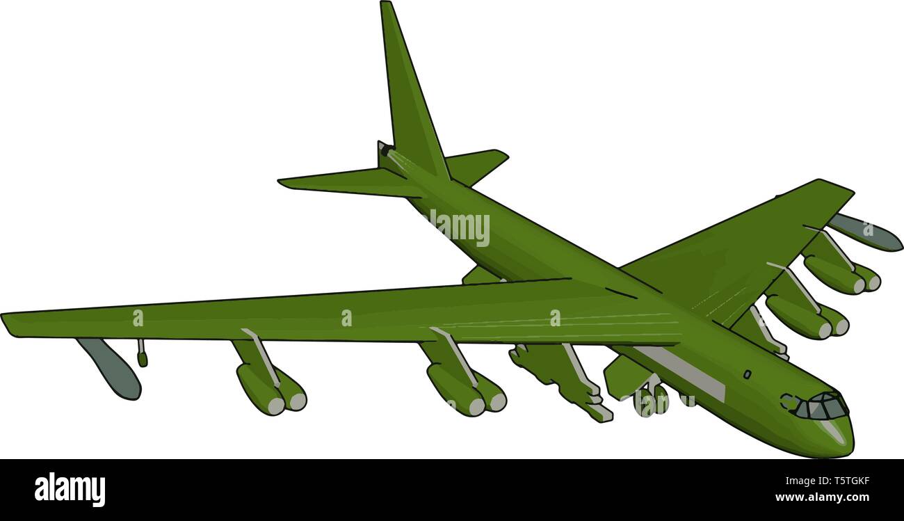 Green military airplane with missiles vector illustration on white background Stock Vector