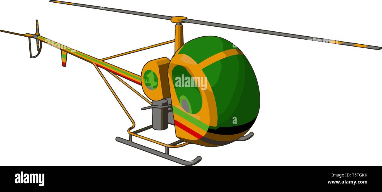 Green and yellow helicopter with green and red stripes vector