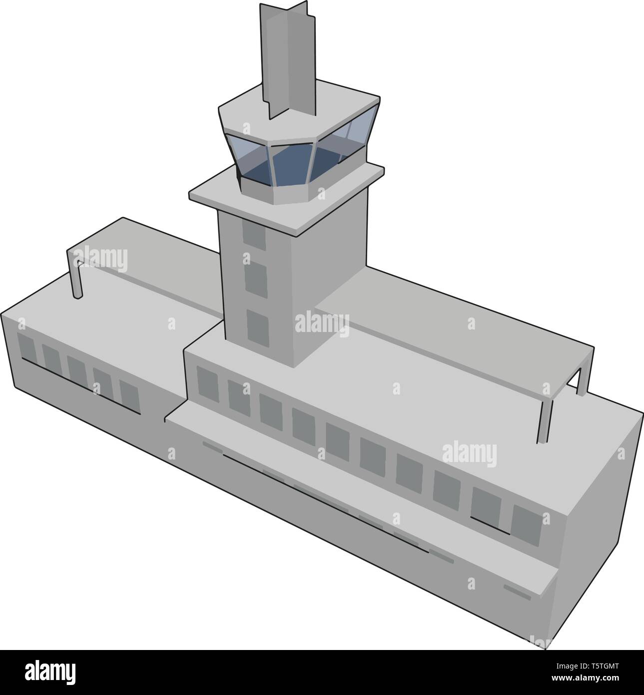 Simple vector illustration of a grey airport tower white background Stock Vector