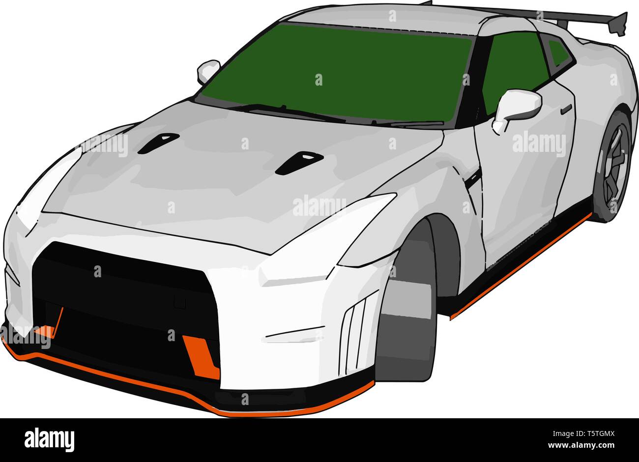 White race car with green windows and orange detailes and grey rear spoiler vector illustration on white background Stock Vector