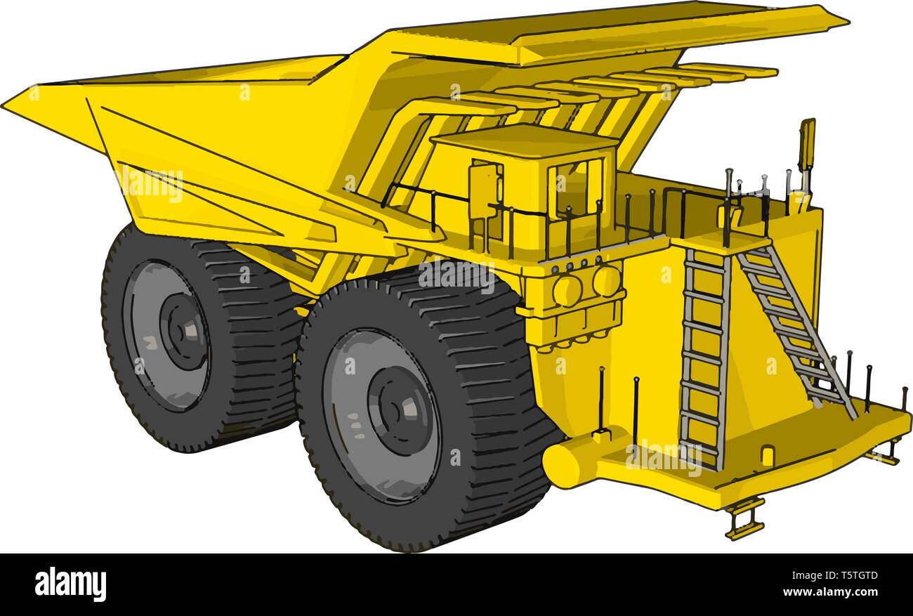 Vector illustration of an yellow dumper truck white background Stock Vector