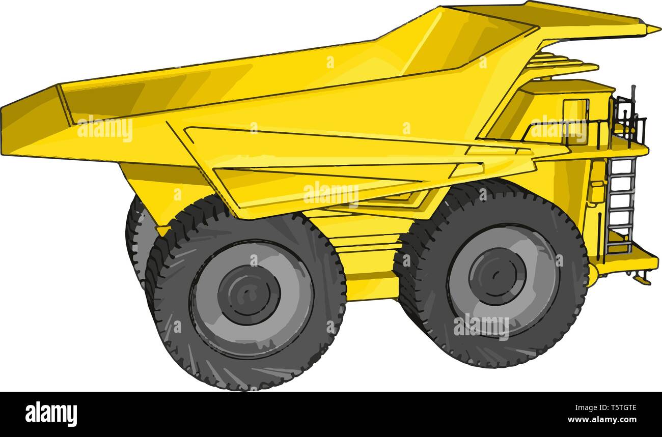 Vector illustration of an yellow dumper truck white background Stock Vector