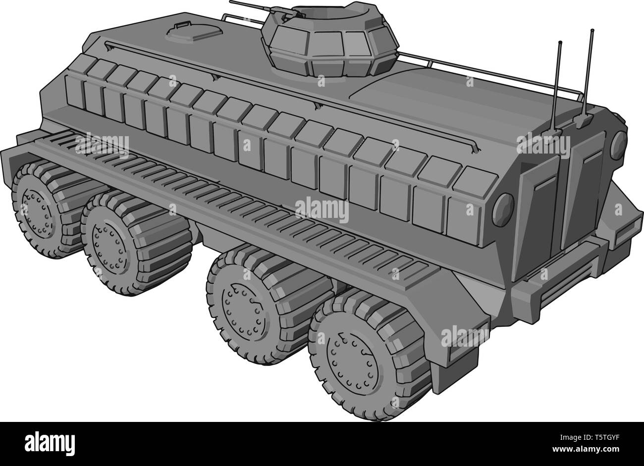 3D vector illustration on white background of a gray armoured military ...